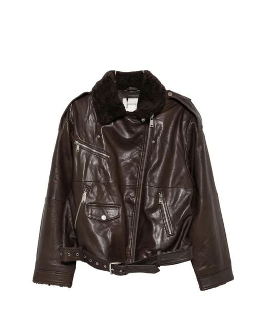 Gestuz Brown Belted Shearling-Collar Jacket
