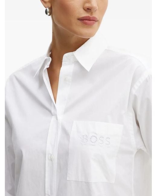 Boss White Embroidered-Pocket Shirt