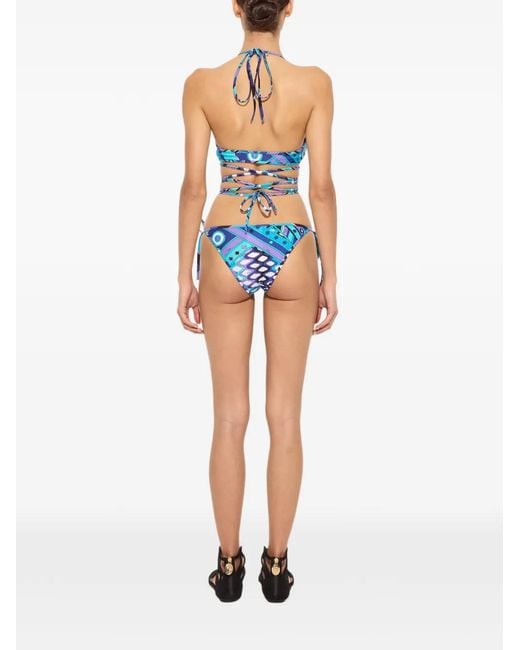 Emilio Pucci Blue Vivara-Print Bikini Top