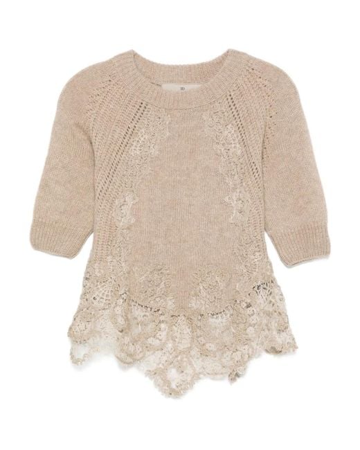 Haut En Maille À Finitions En Dentelle Ermanno Scervino en coloris Natural