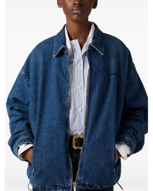 Giacca Denim Con Logo Ricamato di Miu Miu in Blue