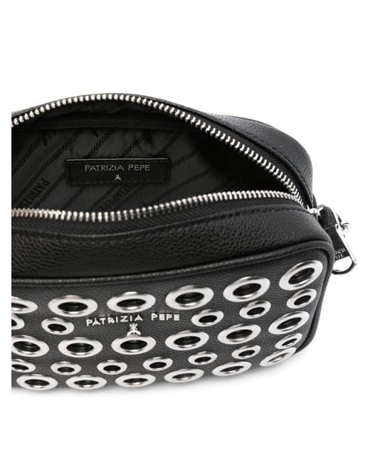 Patrizia Pepe Black Eyelet-Embellished Cross Body Bag