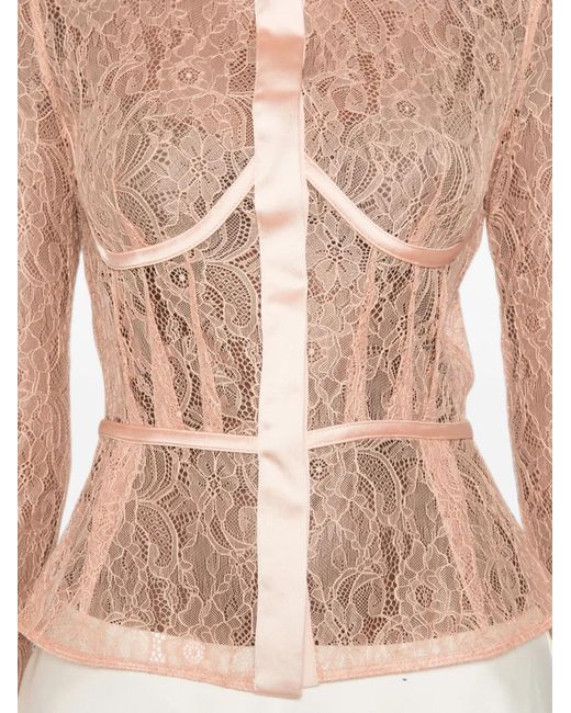 Elisabetta Franchi Pink Lace-Panelled Satin-Trim Shirt