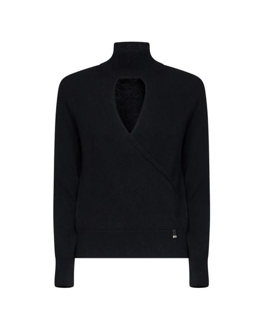 Herno Black Cut-Out Wrap-Effect Sweater