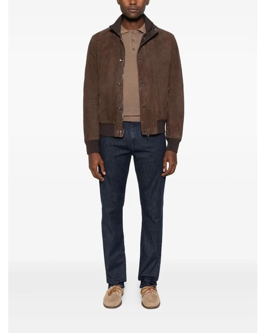 Canali Brown Long-Sleeve Polo Shirt for men