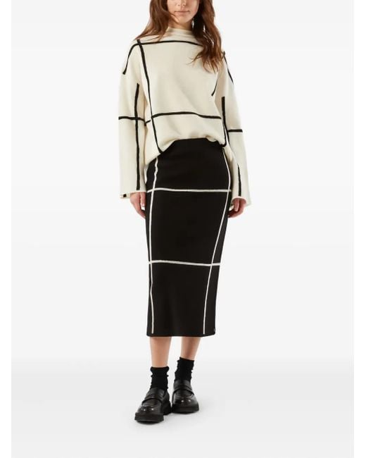 Max Mara Black Grid-Pattern Midi Skirt