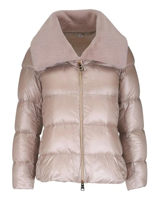Herno Natural Faux Fur Collar Mini Puffer Jacket