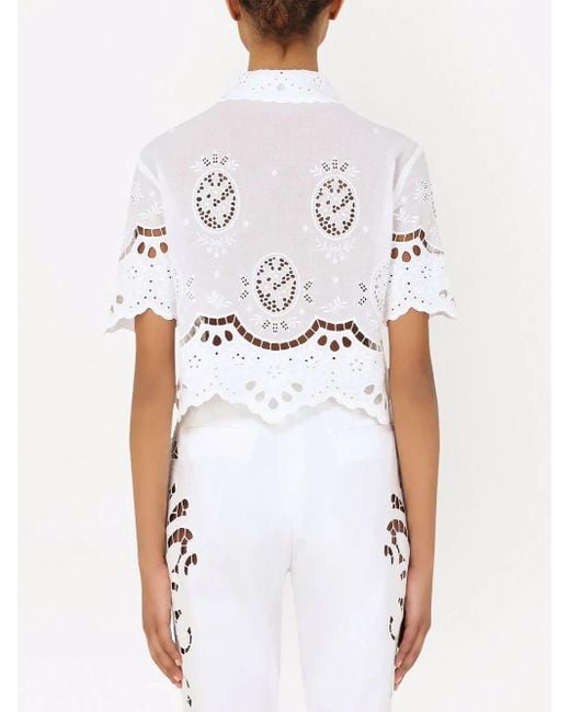 Dolce & Gabbana White Embroidered Gauze Polo Shirt