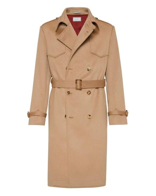 Brunello Cucinelli Natural Double-Breasted Cashmere Coat for men