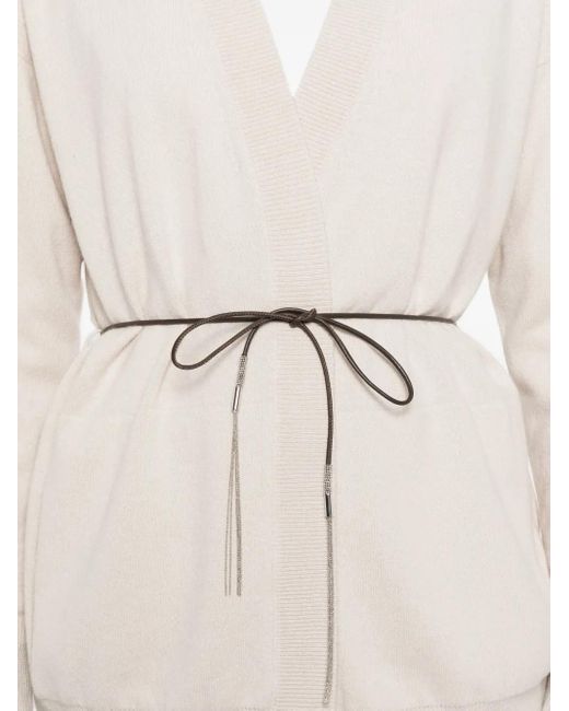 Peserico White Tie-Fastening V-Neck Cardigan