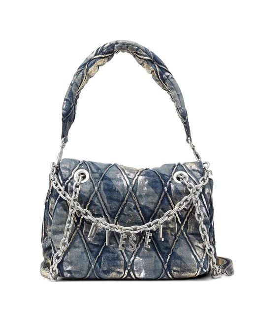 DIESEL Blue Charm D Quilted Metallic-Foil Shoulder Bag
