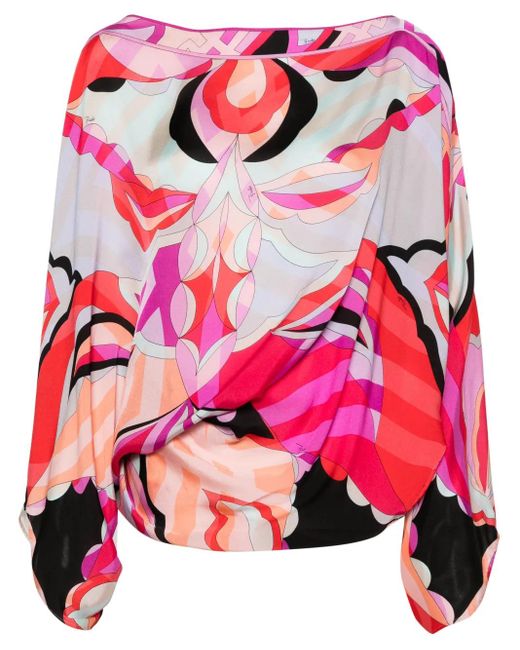 Emilio Pucci Pink Geometric-Print Silk Top