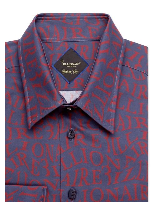 Billionaire Blue Logo-Print Stretch-Cotton Shirt for men