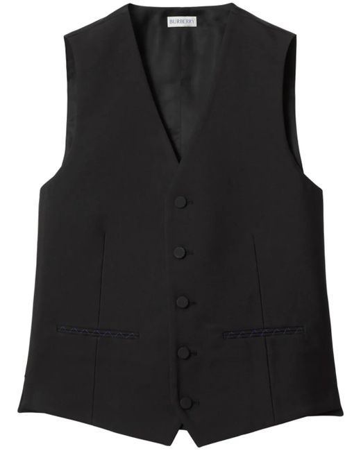 Burberry Black Wool-Silk Blend Waistcoat for men