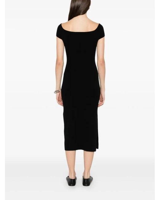 Bompard Black Bardot-Neckline Midi Dress