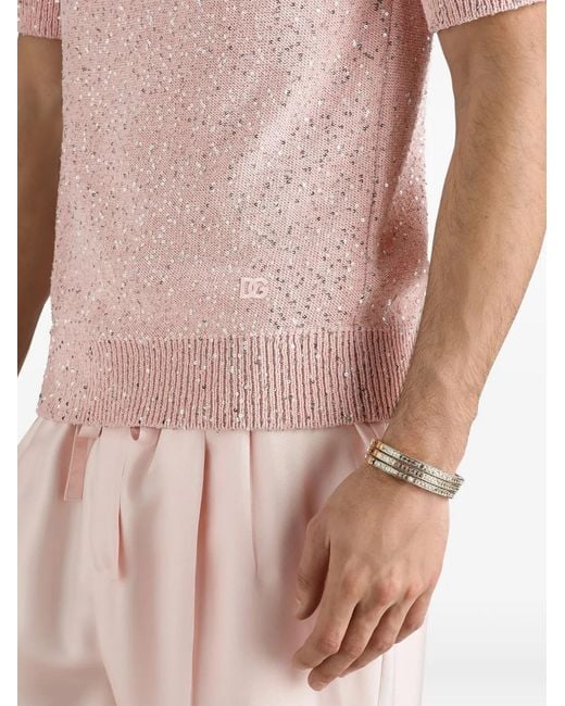 Dolce & Gabbana Pink Silk Polo Shirt With Sequins for men