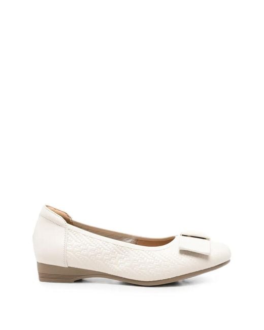 Linda Baumann Natural Woven-Effect Bow Ballet Flats