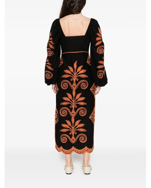 Farm Rio White Cornely Ainika Long-Sleeve Midi Dress
