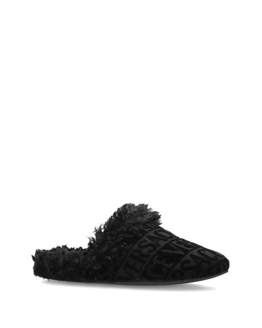Versace Black Logo Trimmed Slippers