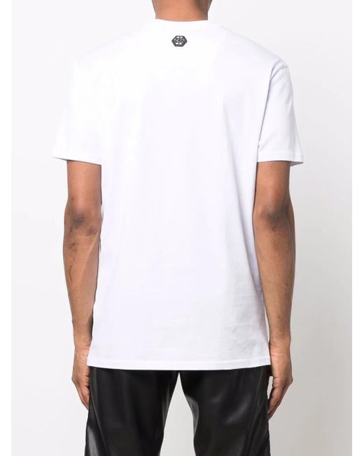 Philipp Plein White Rhinestone-Embellished Branded T-Shirt