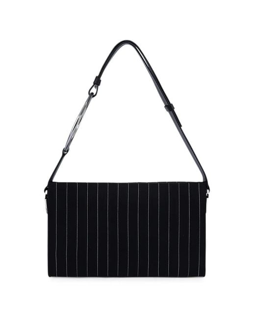 Dondup Black Pinstripe-Pattern Ring-Detail Tote Bag