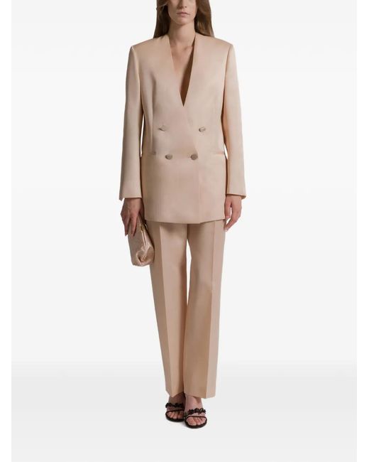 Alberta Ferretti Natural Double-Breasted Silk Blazer