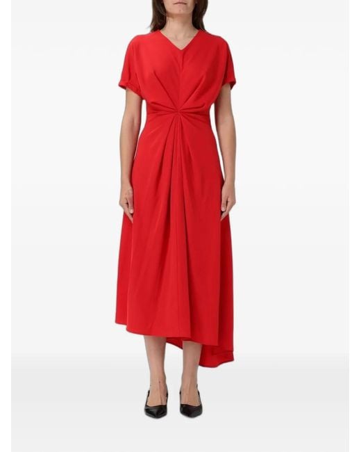 MEIMEIJ Red Twist-Detail Asymmetric Dress