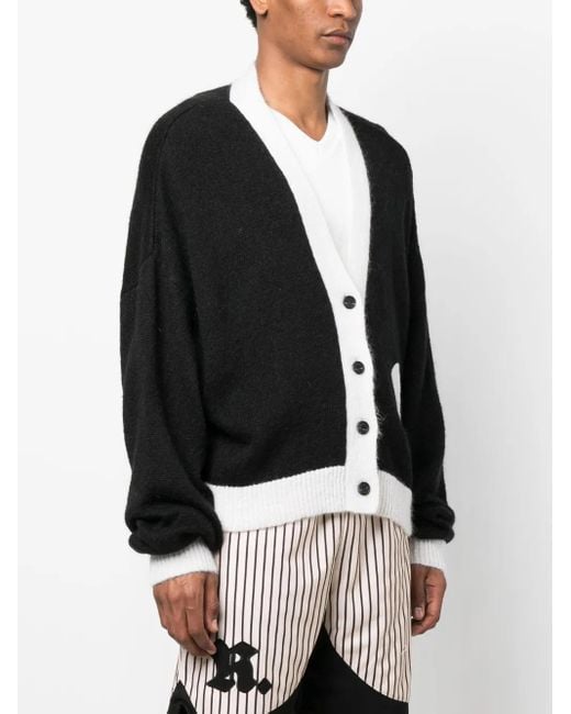 ROUGH Black Logo-Patch Button-Up Cardigan for men