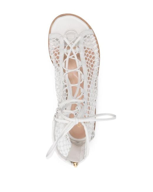 Gianvito Rossi White Ankle-length Honeycomb-knit Sandals