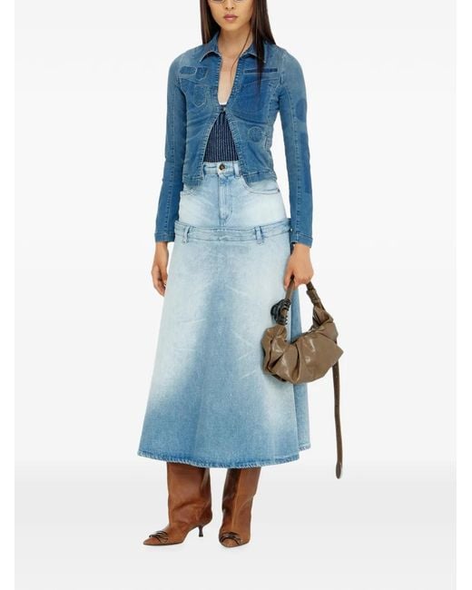 DIESEL Blue One-Button Denim Shirt With Patch Effects