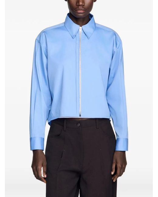 Sandro Blue Cropped Zipped Shirt