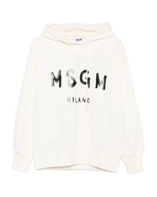 MSGM White Logo-Print Hoodie