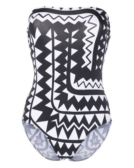 Eres Black Totem Geometric-print Strapless Swimsuit