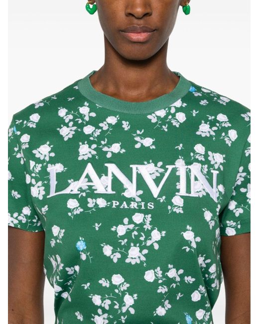 Lanvin Green Logo-embroidered Cotton T-shirt