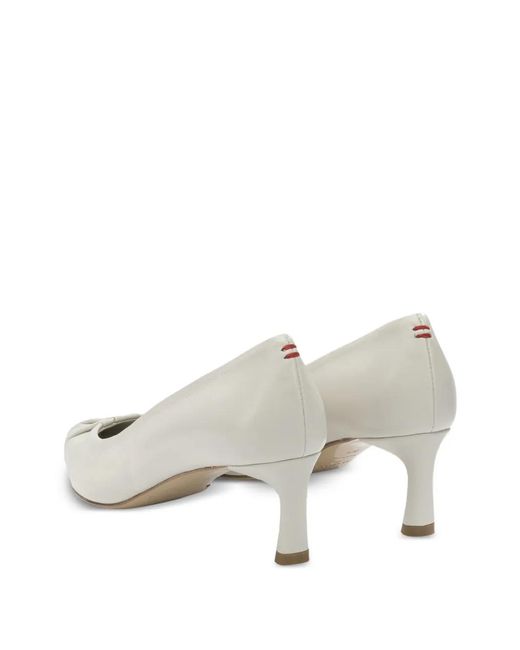Halmanera White Pointed Gathered Pumps