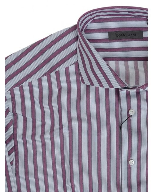 Corneliani Purple Striped French-Collar Shirt for men