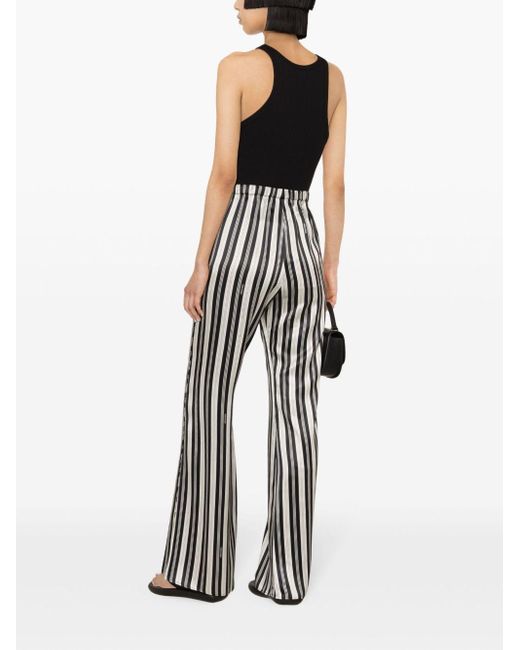 Fendi Black Striped Silk Flared Trousers