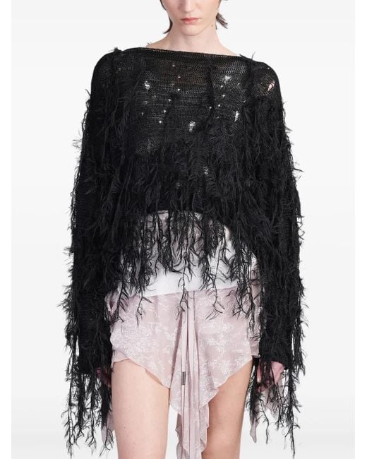 Ann Demeulemeester Black Feather-Embellished Top