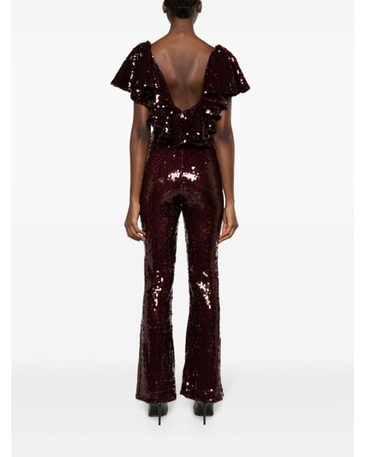 ROTATE BIRGER CHRISTENSEN Red Ruffled-Detailing Sequined Jumpsuit