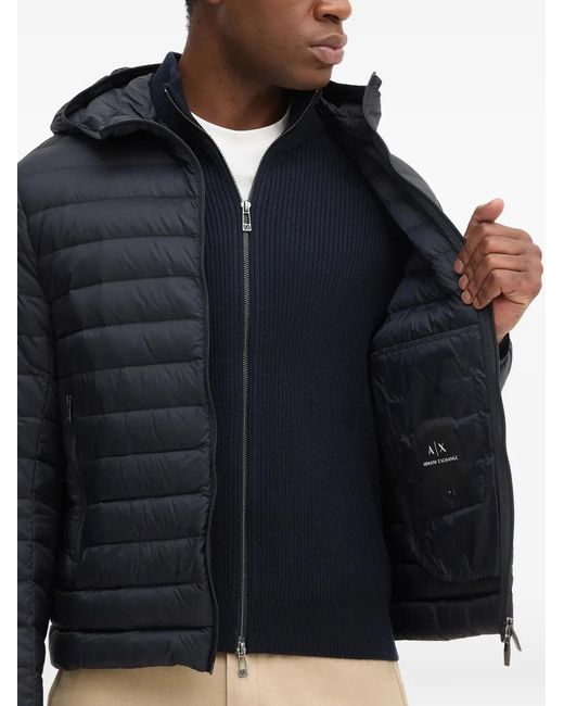 ARMANI EXCHANGE Blue Hooded Padded Jacket for men