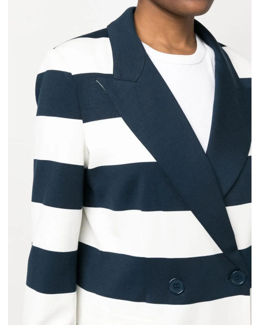 Twinset Blue Stripe-Print Double-Breasted Blazer