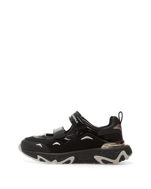 Karl Lagerfeld Black Patent-Finish Touch-Strap Sneakers