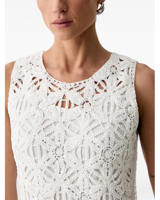 Morgan White Sequin-Embellished Crochet Mini Dress