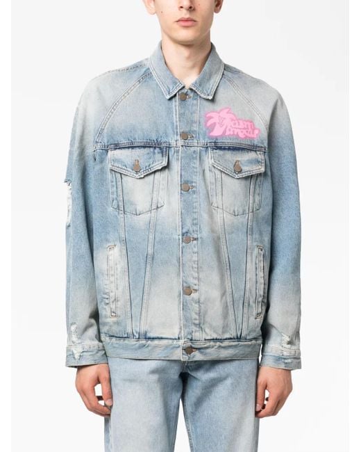 Palm Angels Blue Graffiti-Print Denim Jacket
