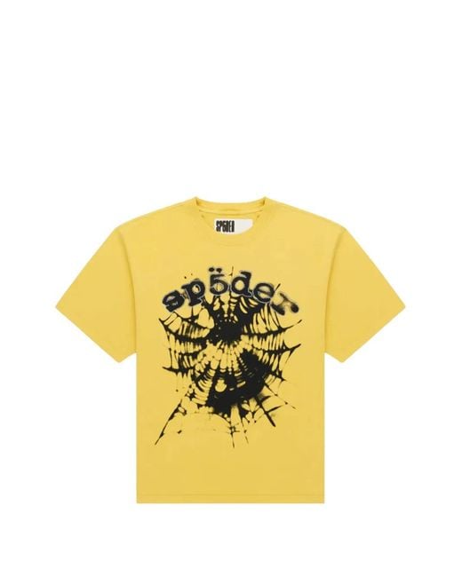 Sp5der Yellow Scattered Og Web V2 Short-Sleeve T-Shirt for men