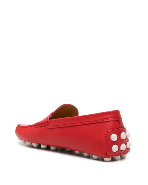 Tod's Red Gommino Bubble Leather Penny Loafers