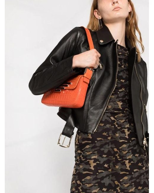Patrizia Pepe Black Grained Lambskin Biker Jacket