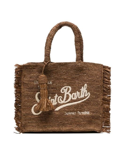 Mc2 Saint Barth Brown Colette Fringed Raffia Tote Bag