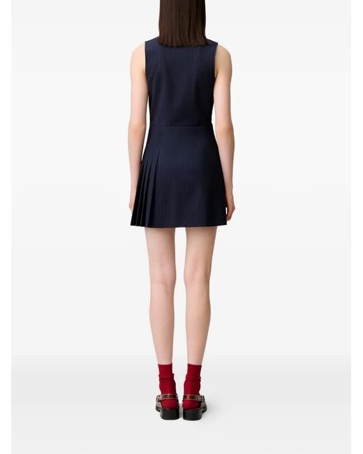 Claudie Pierlot Blue Pinstripe-Pattern Sleeveless Dress