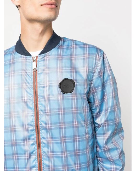 Viktor & Rolf Blue Logo-Detail Tartan-Check Bomber Jacket for men